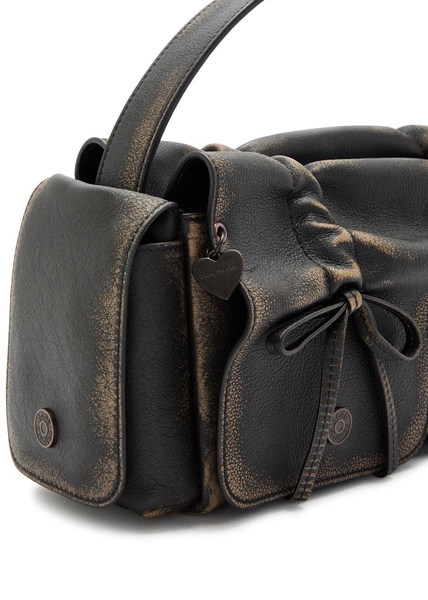 Multipocket faded grained-leather top handle bag 