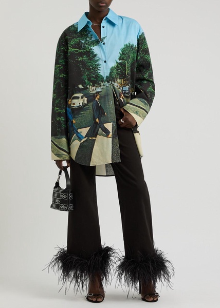 Roxie feather-trimmed straight-leg jeans