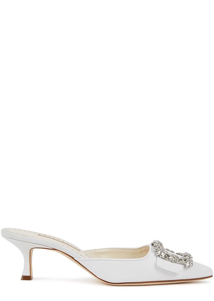 Maysale 50 white satin mules