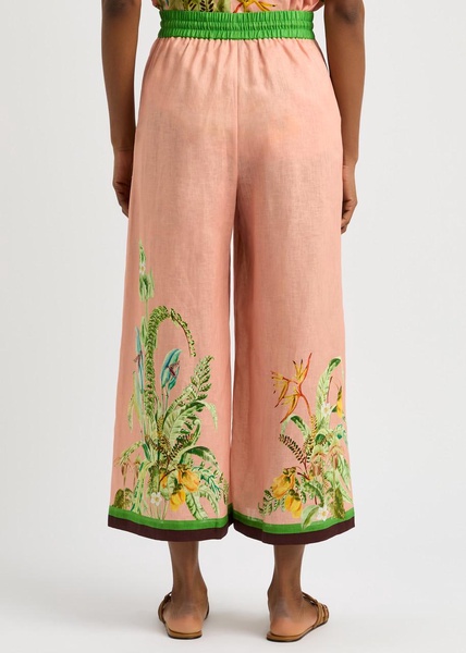 Papaya floral-print flax trousers