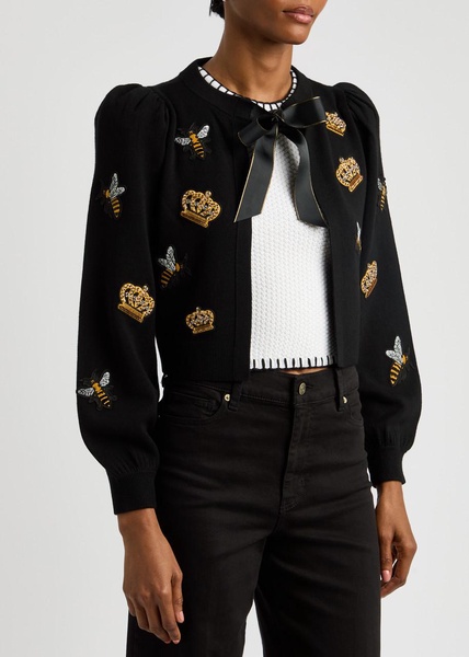 Kitty appliquéd stretch-wool cardigan