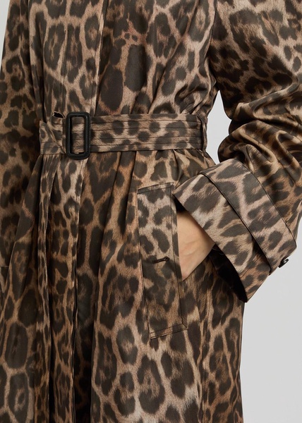 Leopard-print belted woven trench coat