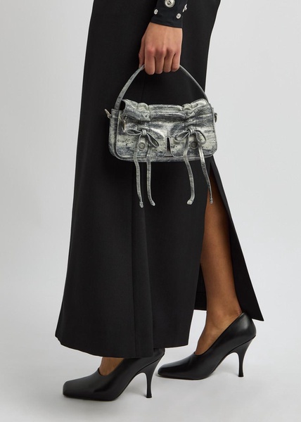 Mini Multipocket metallic-suede top handle bag 
