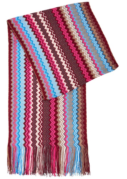 Zigzag-intarsia fine-knit scarf