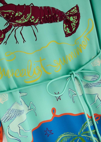 Surrealist printed silk-satin maxi dress