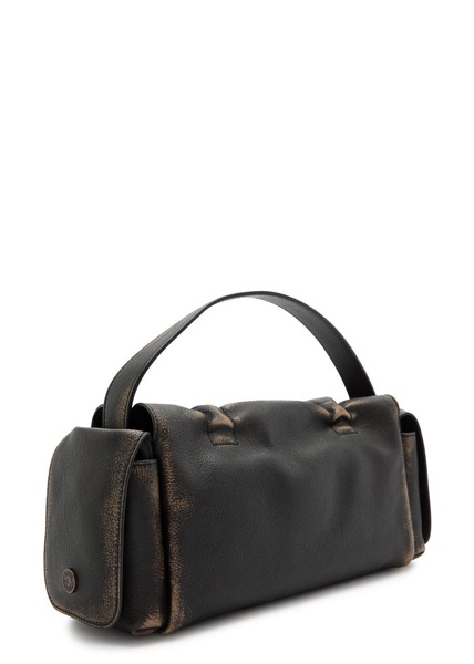 Multipocket faded grained-leather top handle bag 