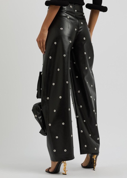 Stud-embellished faux leather trousers