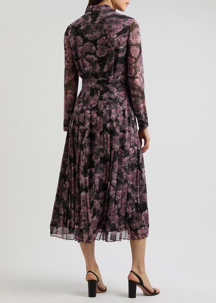 Printed pleated silk shirt dress