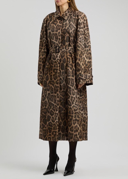 Leopard-print belted woven trench coat