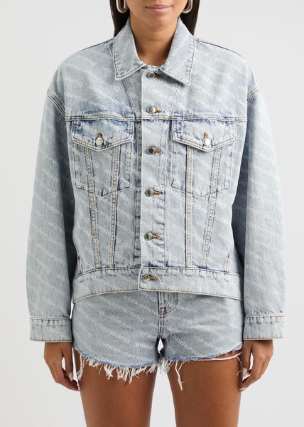 Logo-print bleached denim jacket 