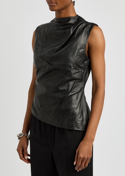 Ruched asymmetric leather top