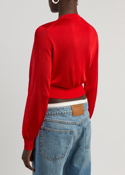 Logo-embroidered cropped fine-knit cardigan