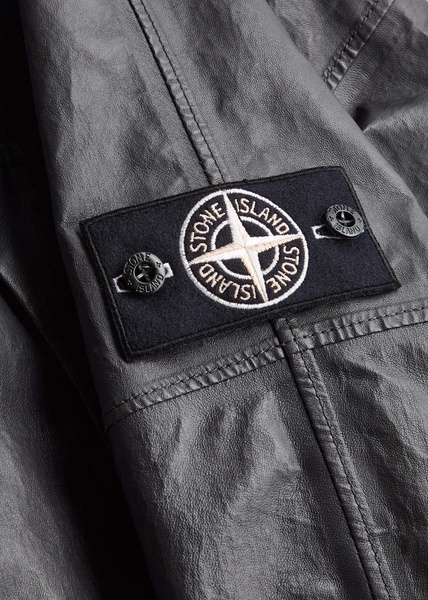 Logo panelled hooded leather jacket