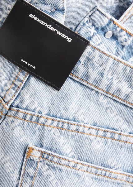 Logo-print distressed denim shorts 