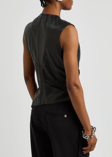 Ruched asymmetric leather top