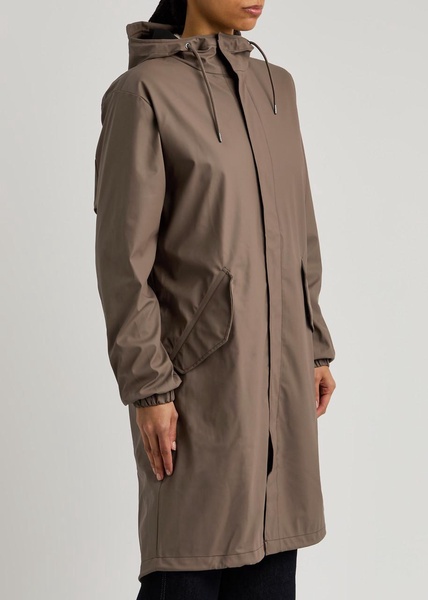 Fishtail hooded rubberised parka