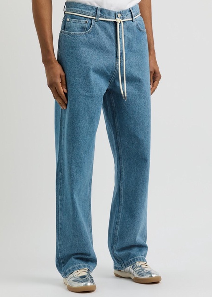 Belted straight-leg jeans