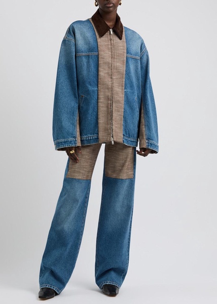 Herringbone tweed-panelled straight-leg jeans 