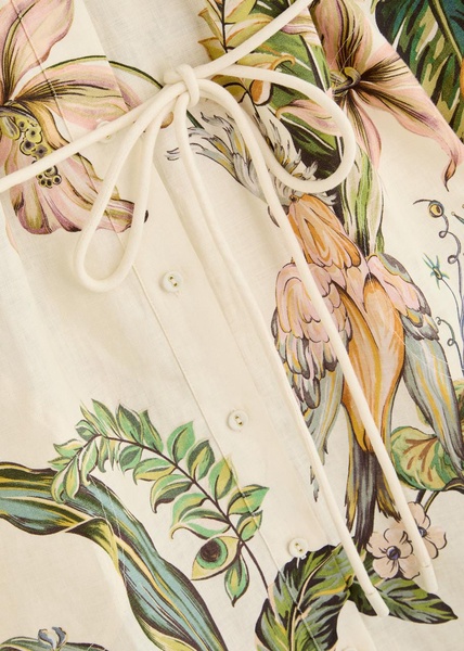 Oleander printed flax midi shirt dress