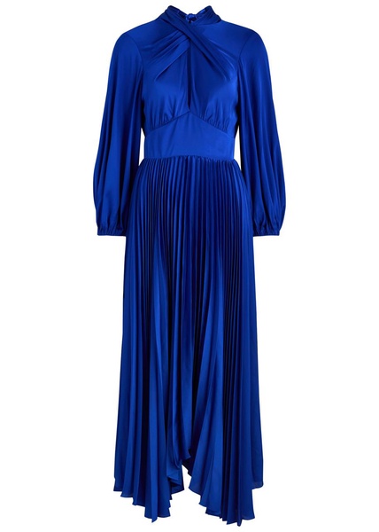 Mahogany pleated satin maxi dress