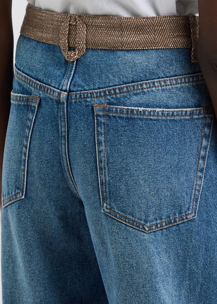 Herringbone tweed-panelled straight-leg jeans 