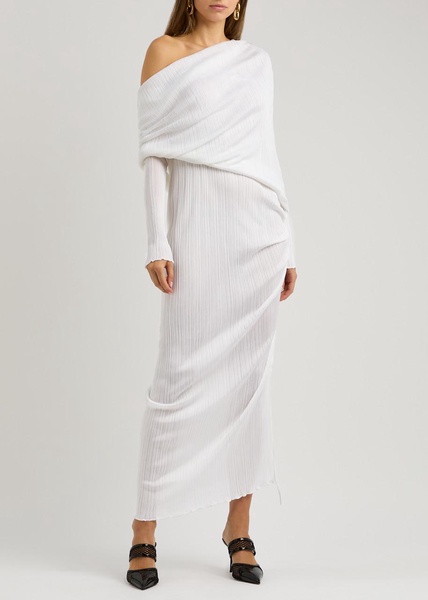 Off-the-shoulder plissé maxi dress 