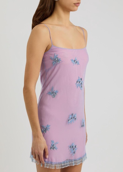 Floral-embellished tulle mini dress