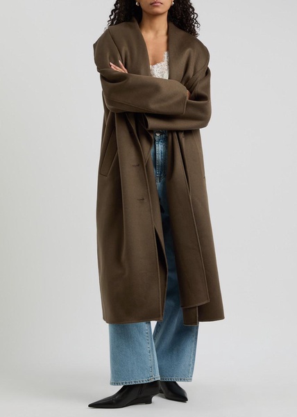 Layered scarf-effect wool coat 
