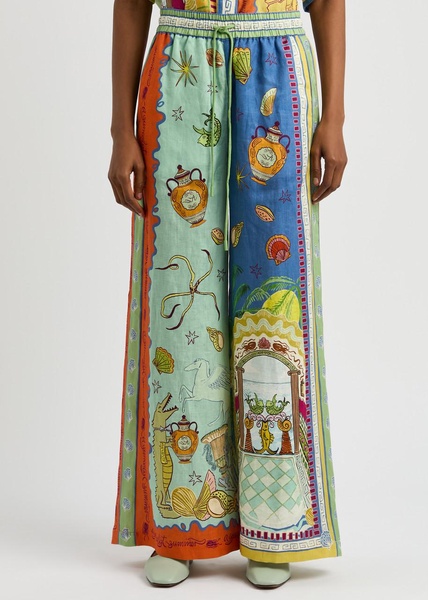 Surrealist printed flax trousers