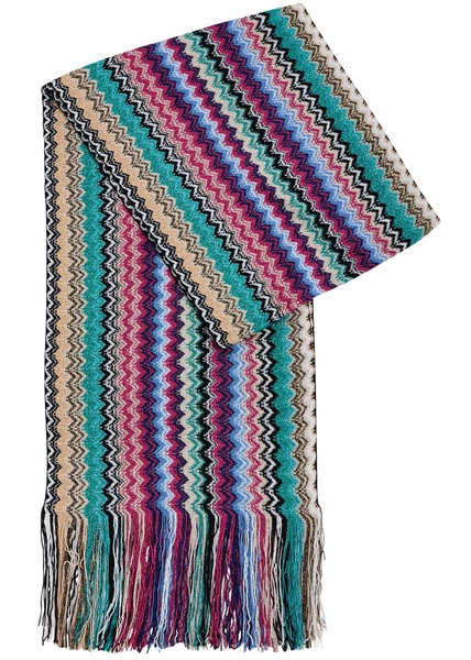 Zigzag-intarsia metallic-knit scarf 