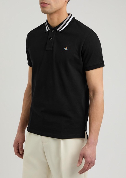 Orb-embroidered piqué cotton polo shirt 