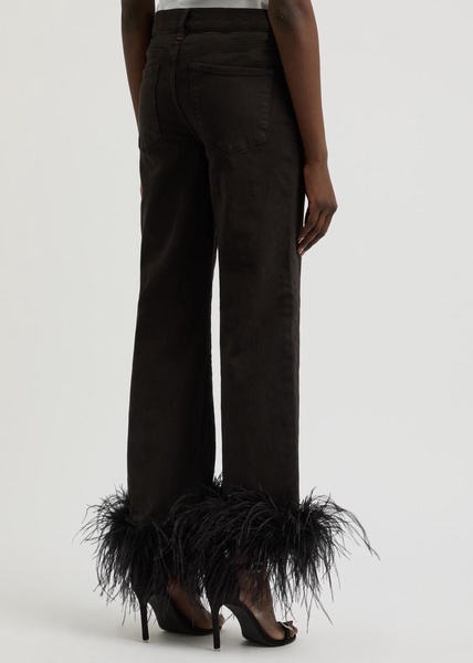 Roxie feather-trimmed straight-leg jeans