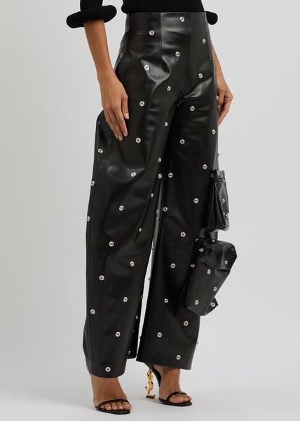 Stud-embellished faux leather trousers