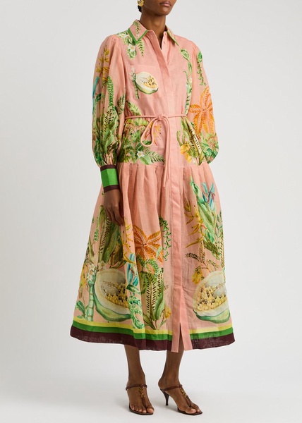 Papaya printed flax maxi shirt dress
