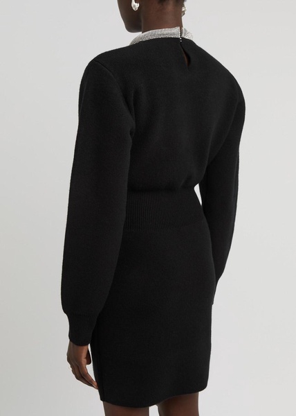 Crystal-embellished wool-blend mini dress