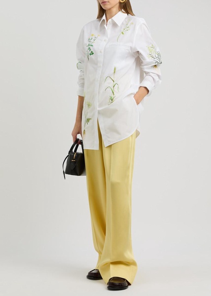 Floral-embroidered cotton shirt
