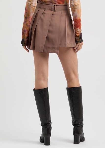 Asymmetric pleated woven mini skirt 