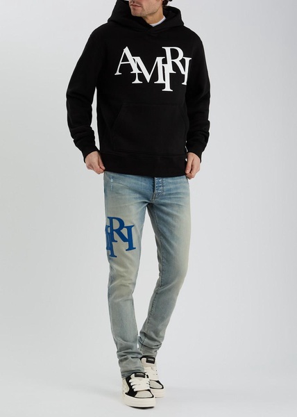 Staggered hooded cotton sweatshirt