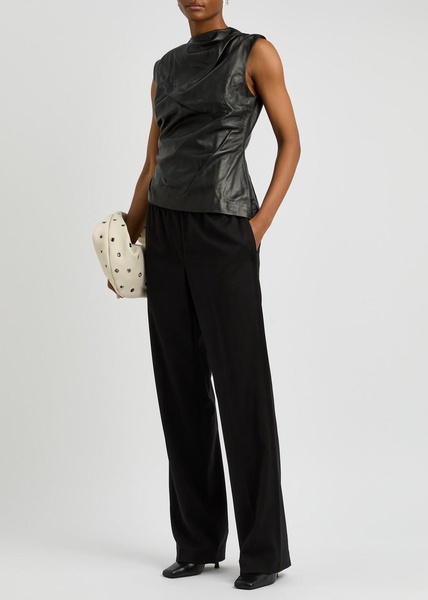 Ruched asymmetric leather top