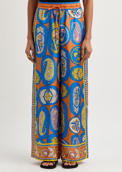 Luis printed silk-twill trousers