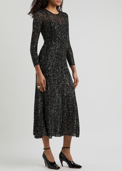 Sequin-embellished knitted maxi dress