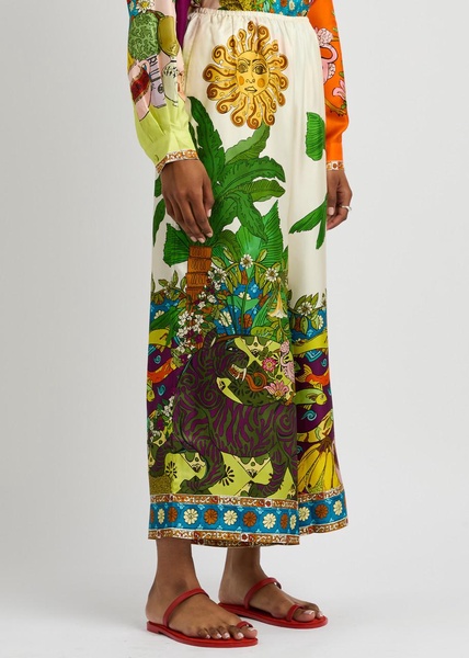 Tiger printed wide-leg silk trousers