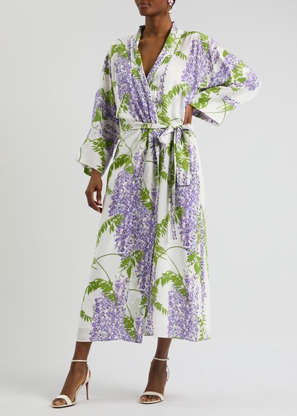 Peignoir printed silk wrap dress