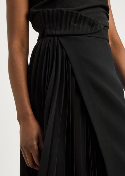 Pleated wrap-effect crepe maxi skirt