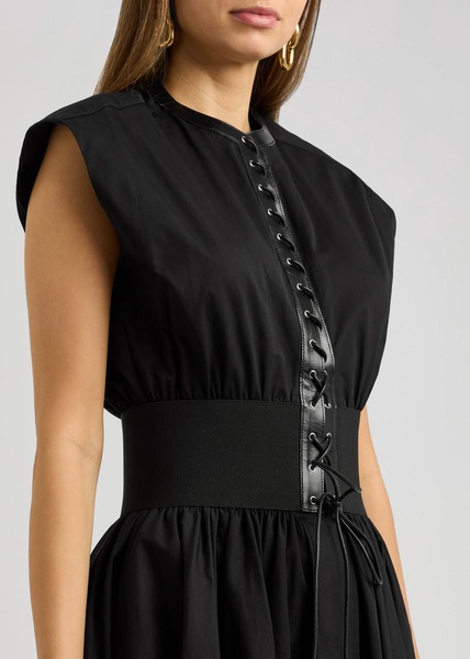 Leather-trimmed cotton maxi dress