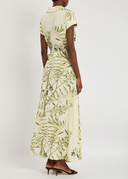 Mara printed linen-blend midi wrap dress