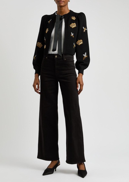 Kitty appliquéd stretch-wool cardigan