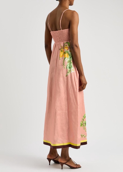 Papaya floral-print flax midi dress