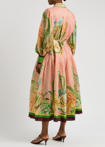 Papaya printed flax maxi shirt dress