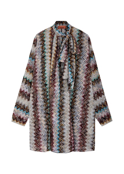 Zigzag-intarsia metallic-knit mini dress